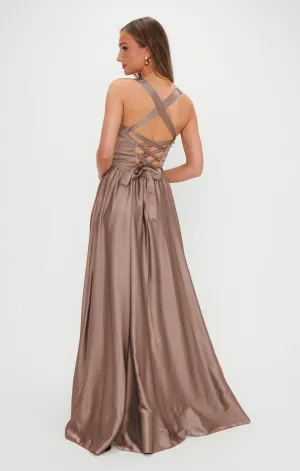 Robe longue Abigail ~ Satin luxe Dune