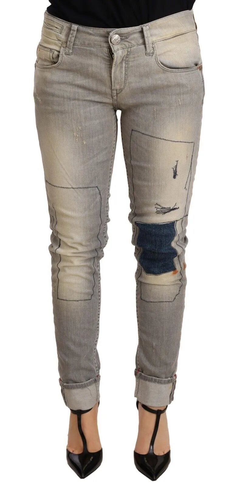 Acht Pantalon Femme Slim Fit en Coton Ourlet Plissé Bleu