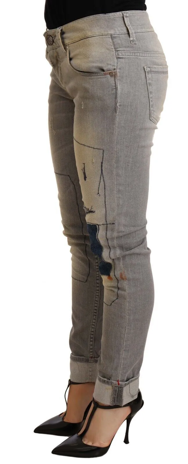 Acht Pantalon Femme Slim Fit en Coton Ourlet Plissé Bleu