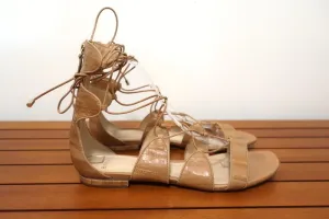 Sandales Gladiator Alexandre Birman Beige en Peau d'Anguille Taille 38.5 à Lacets Plate