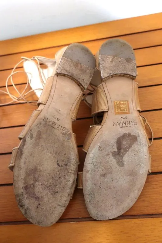 Sandales Gladiator Alexandre Birman Beige en Peau d'Anguille Taille 38.5 à Lacets Plate