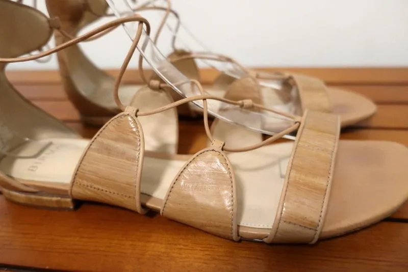 Sandales Gladiator Alexandre Birman Beige en Peau d'Anguille Taille 38.5 à Lacets Plate