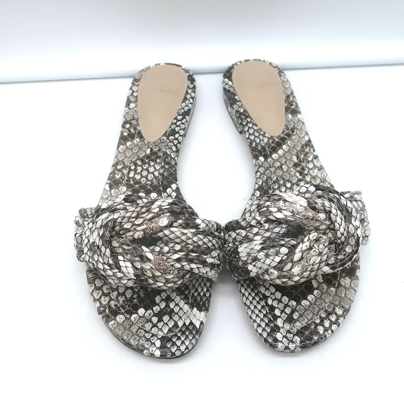Sandales plates à nœuds Vicky Alexandre Birman en peau de serpent gris taille 38.5
