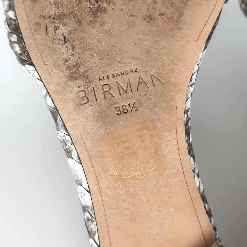 Sandales plates à nœuds Vicky Alexandre Birman en peau de serpent gris taille 38.5