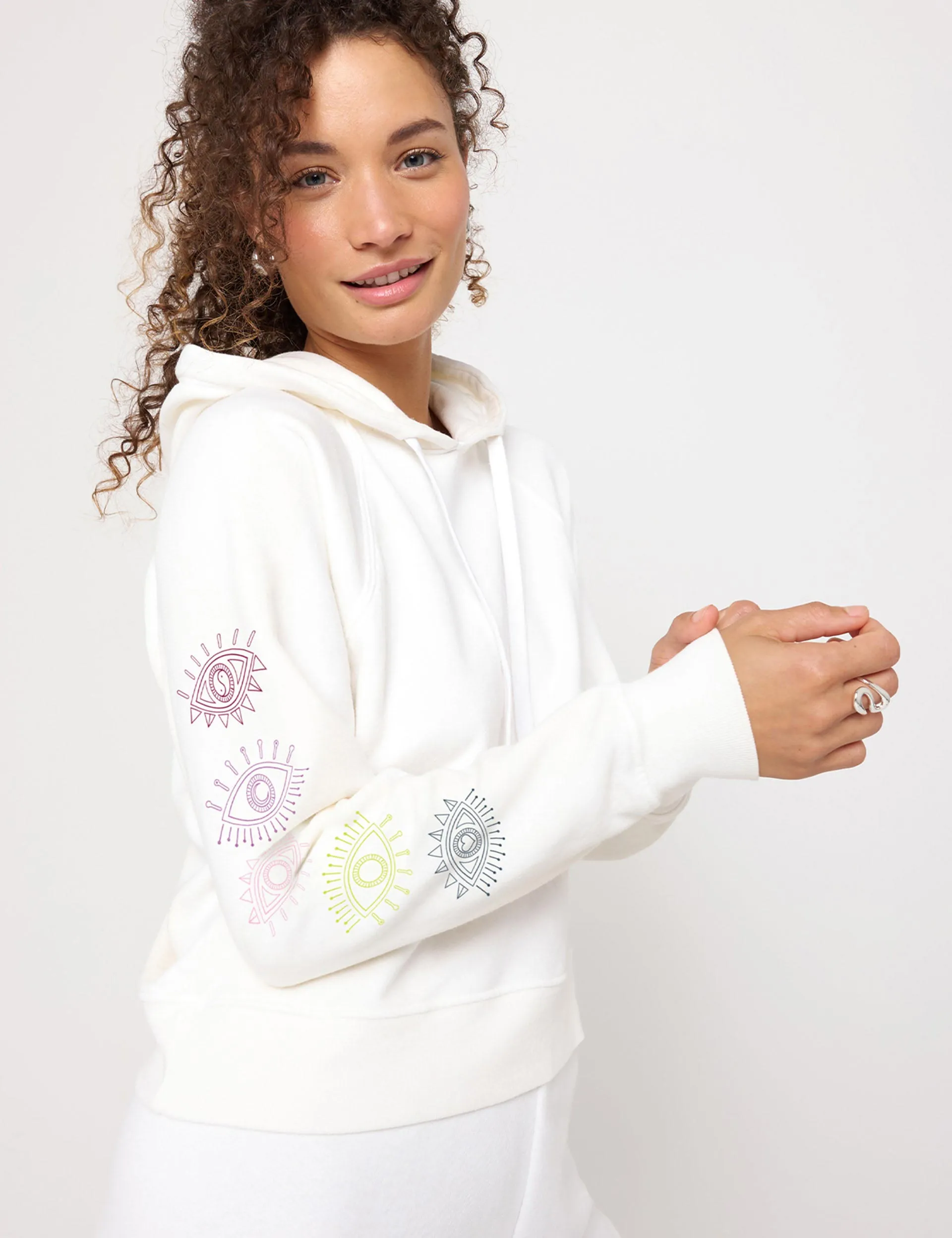 All Eyes Harper Crop Hoodie - Blanc
