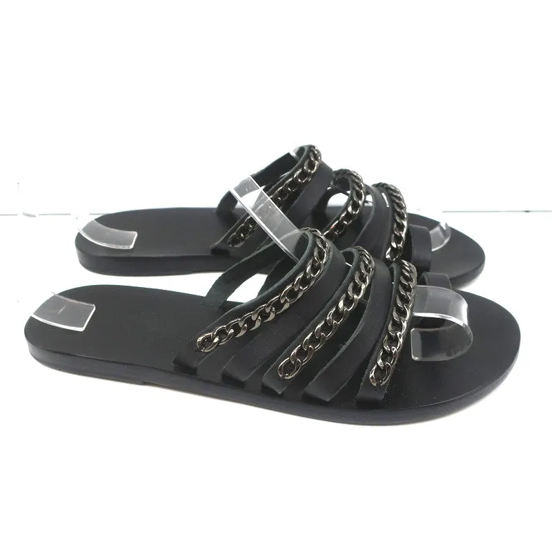 Sandales Ancient Greek Sandals Niki Chains à glissière en cuir noir taille 37