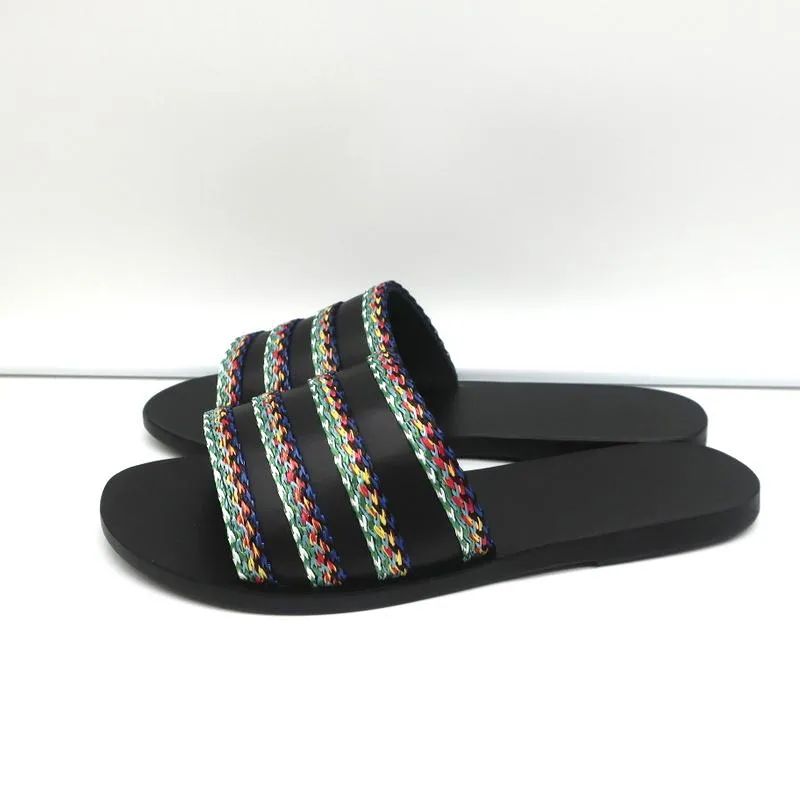Sandales Grecques Antiques Taygete Slides en Cuir Noir avec Garniture en Rafia Taille 38 NEUVE