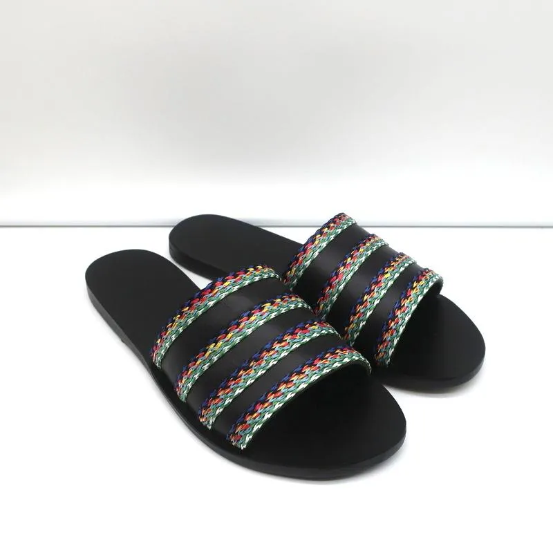 Sandales Grecques Antiques Taygete Slides en Cuir Noir avec Garniture en Rafia Taille 38 NEUVE