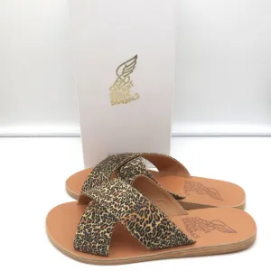 Sandales Grecques Antiques Thais à Lanières Entrecroisées Imprimé Léopard Satin Taille 38 NEUF