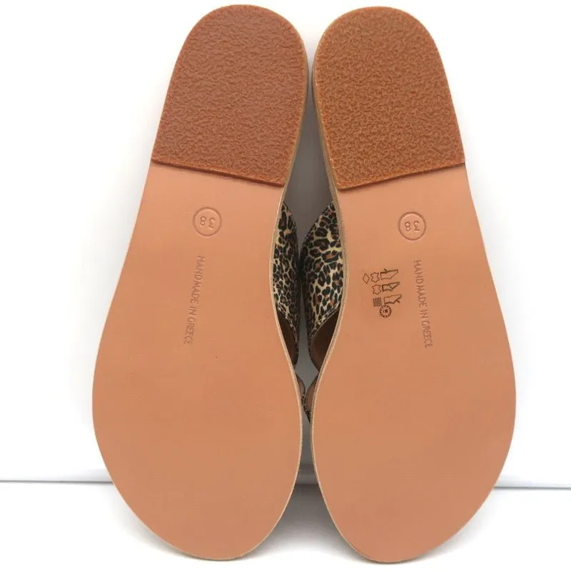 Sandales Grecques Antiques Thais à Lanières Entrecroisées Imprimé Léopard Satin Taille 38 NEUF