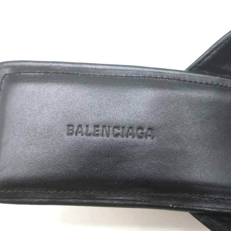 Balenciaga Sandales à lanières métalliques 40 en cuir noir Taille 36.5 Talons compensés