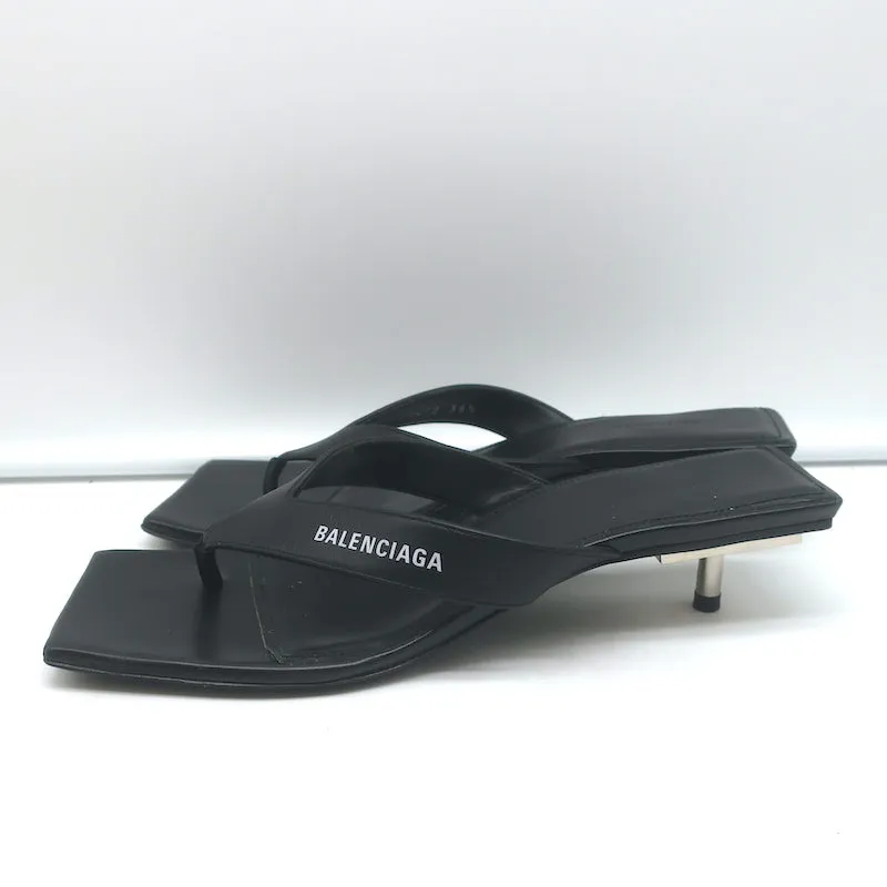 Balenciaga Sandales à lanières métalliques 40 en cuir noir Taille 36.5 Talons compensés
