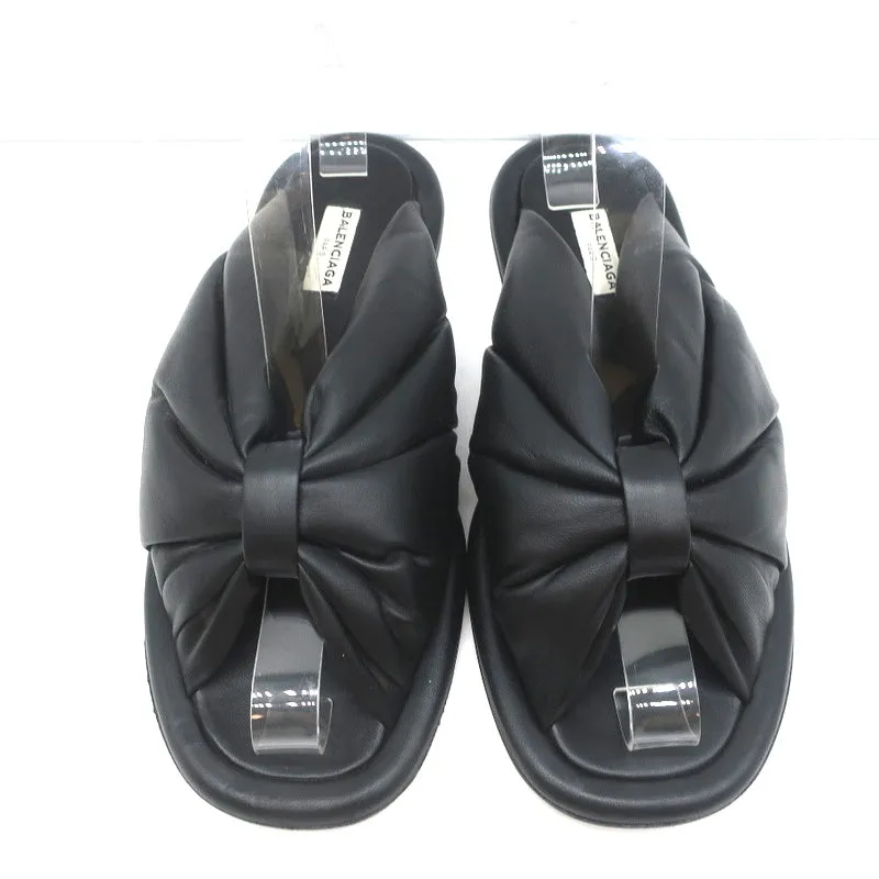 Balenciaga Sandales à Nœud Gonflé en Cuir Noir Taille 38.5