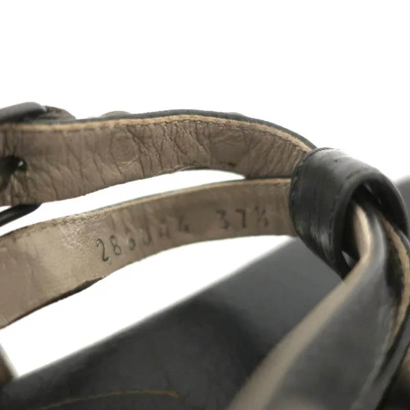 Sandales à lanières T cloutées Balenciaga en cuir gris foncé taille 37.5 à semelle plate et bride entre les orteils