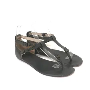 Sandales à lanières T cloutées Balenciaga en cuir gris foncé taille 37.5 à semelle plate et bride entre les orteils