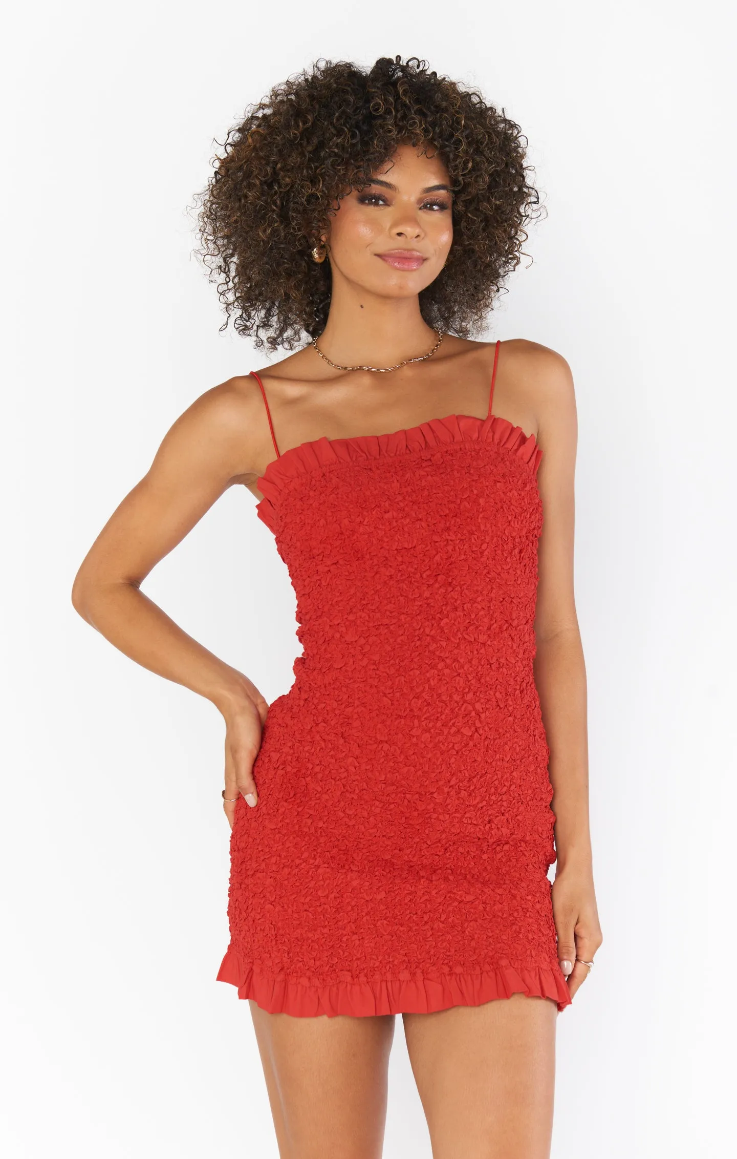 Robe Mini Sois à Moi ~ Texturé Rouge Élasticisé