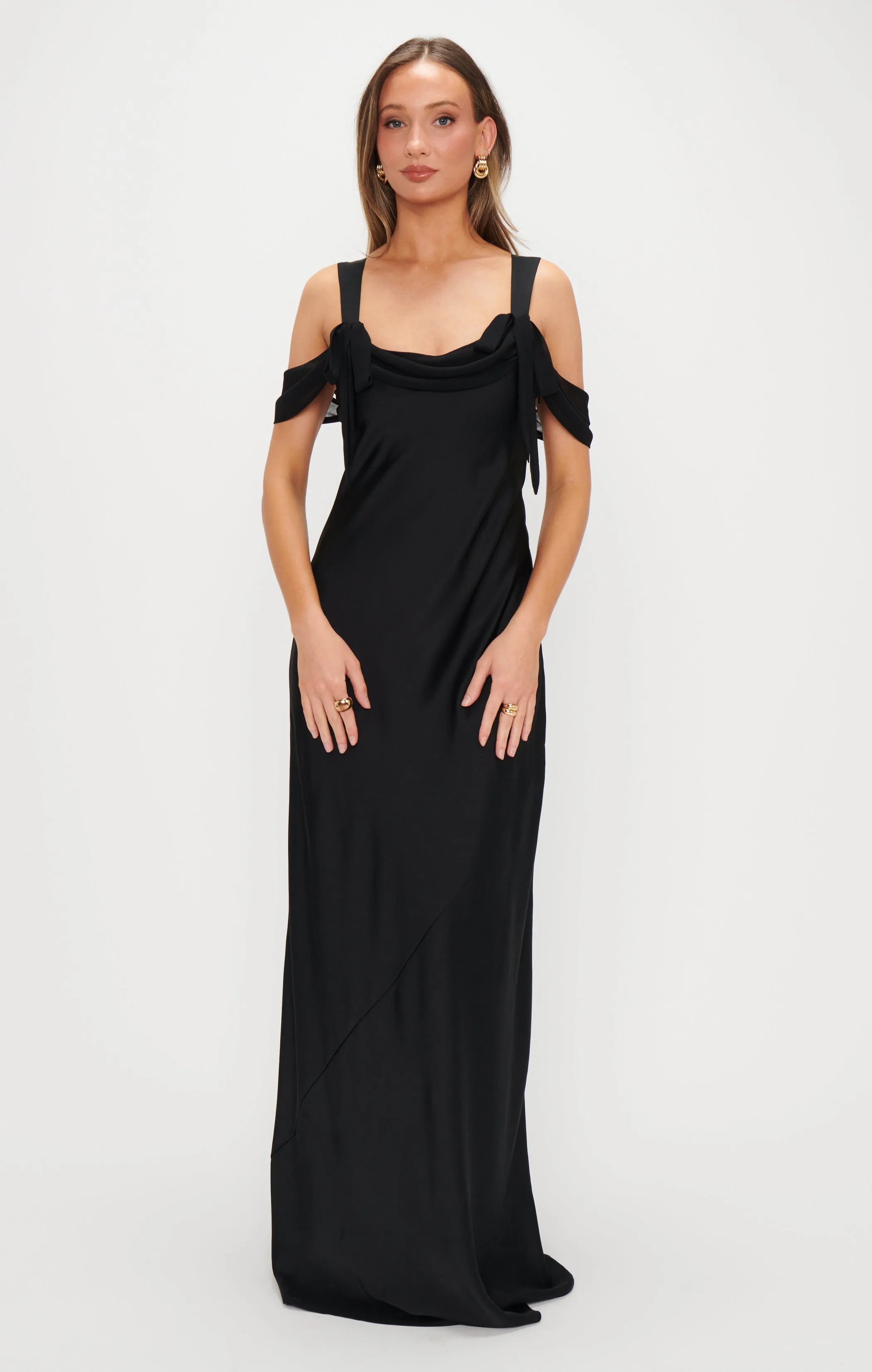 Robe Longue Bella ~ Satin Luxe Noir