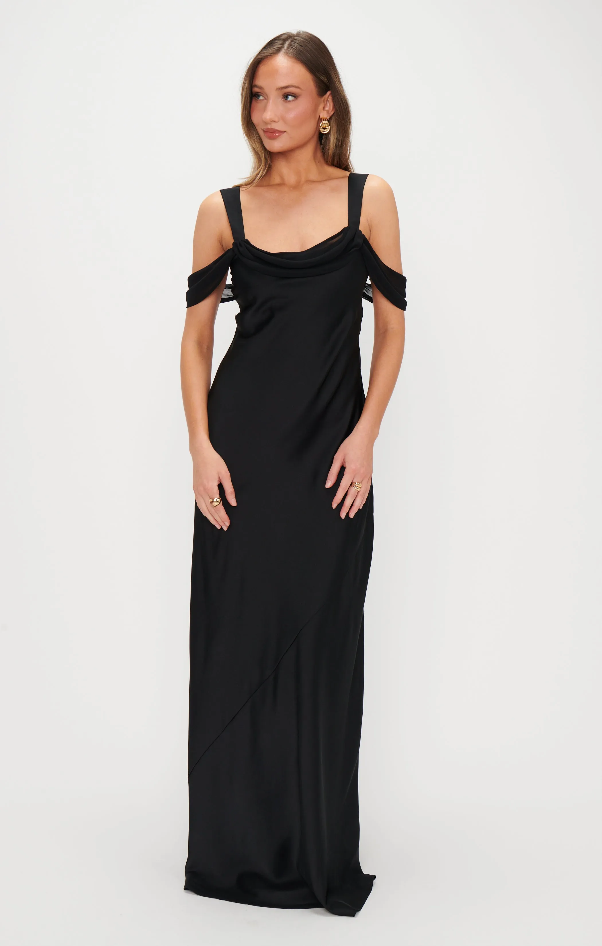 Robe Longue Bella ~ Satin Luxe Noir
