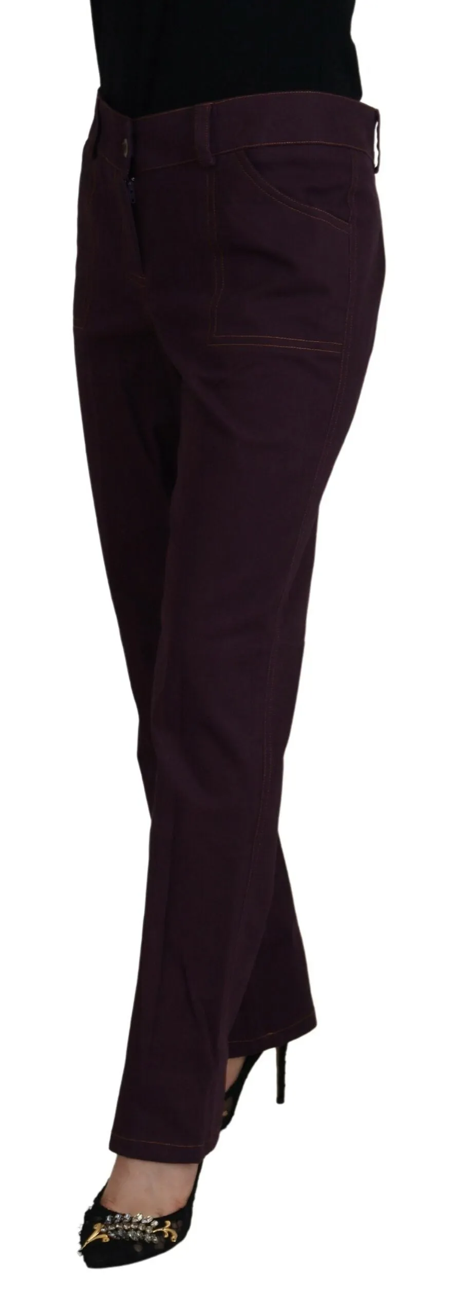 BENCIVENGA Pantalon Femme en Coton à Taille Moyenne avec Ceinture