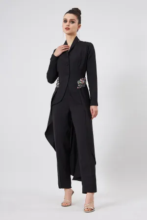 Ensemble Coordonné Veste Tunique et Pantalon en Cristal Noir