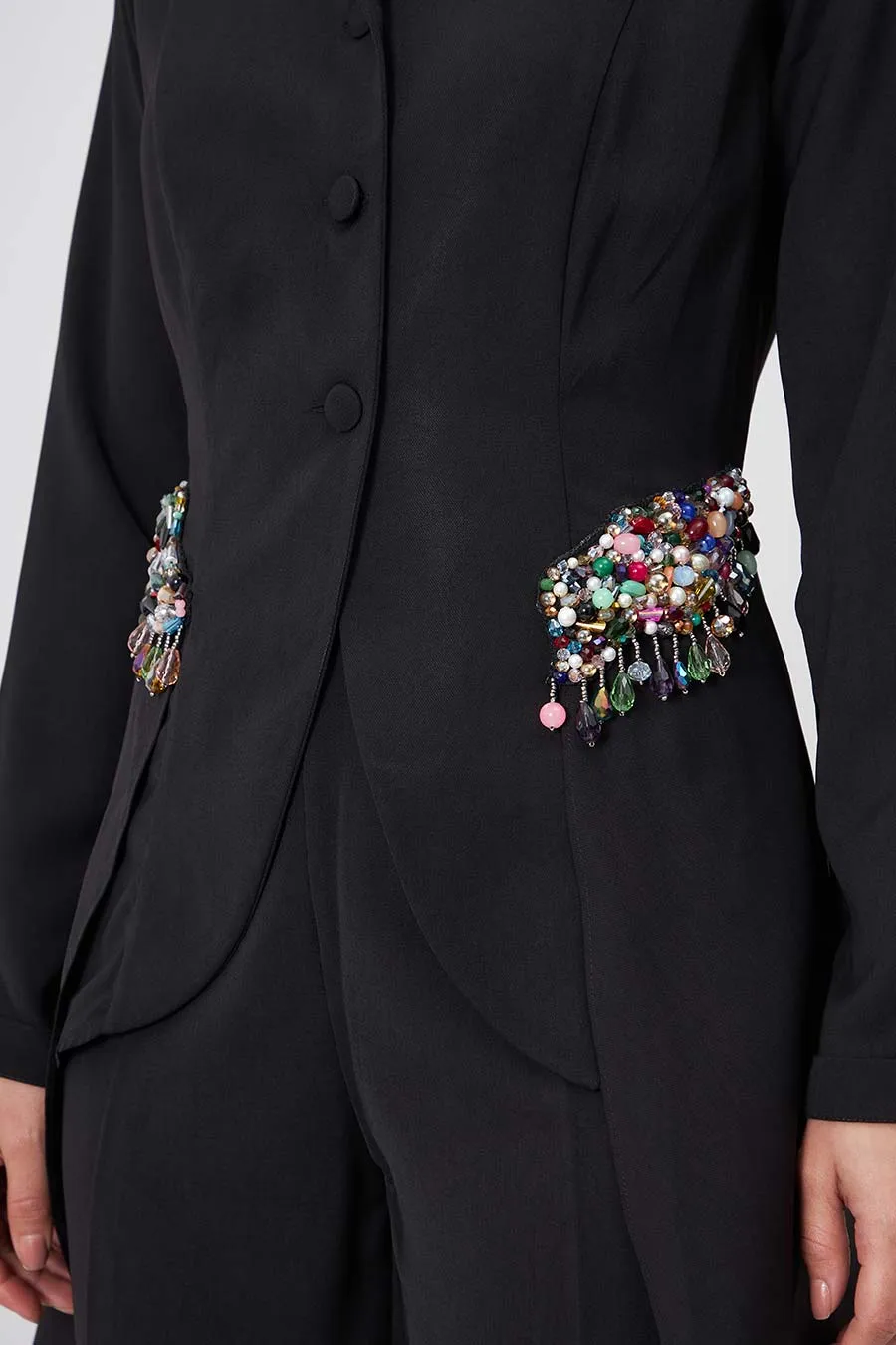 Ensemble Coordonné Veste Tunique et Pantalon en Cristal Noir