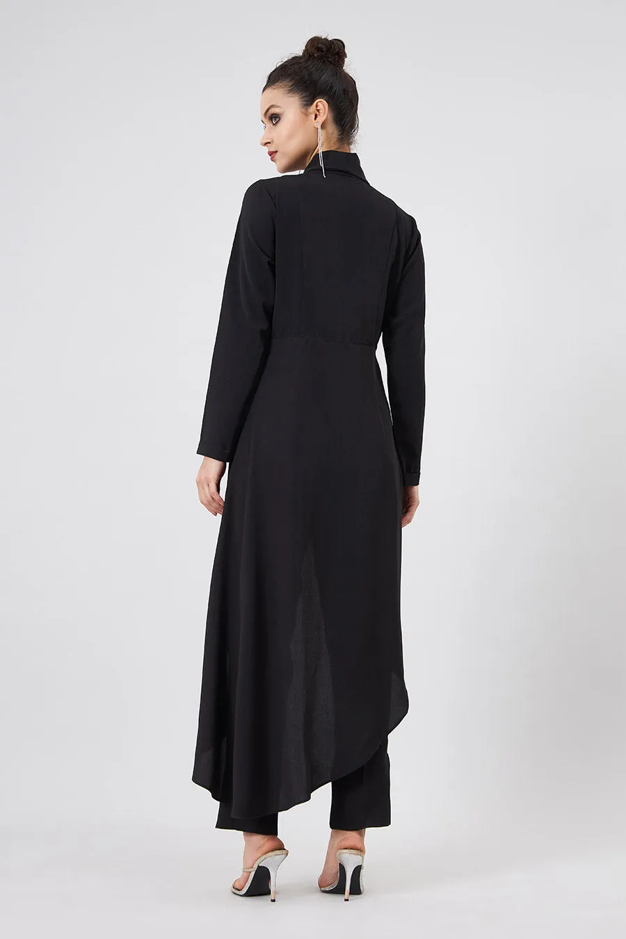 Ensemble Coordonné Veste Tunique et Pantalon en Cristal Noir