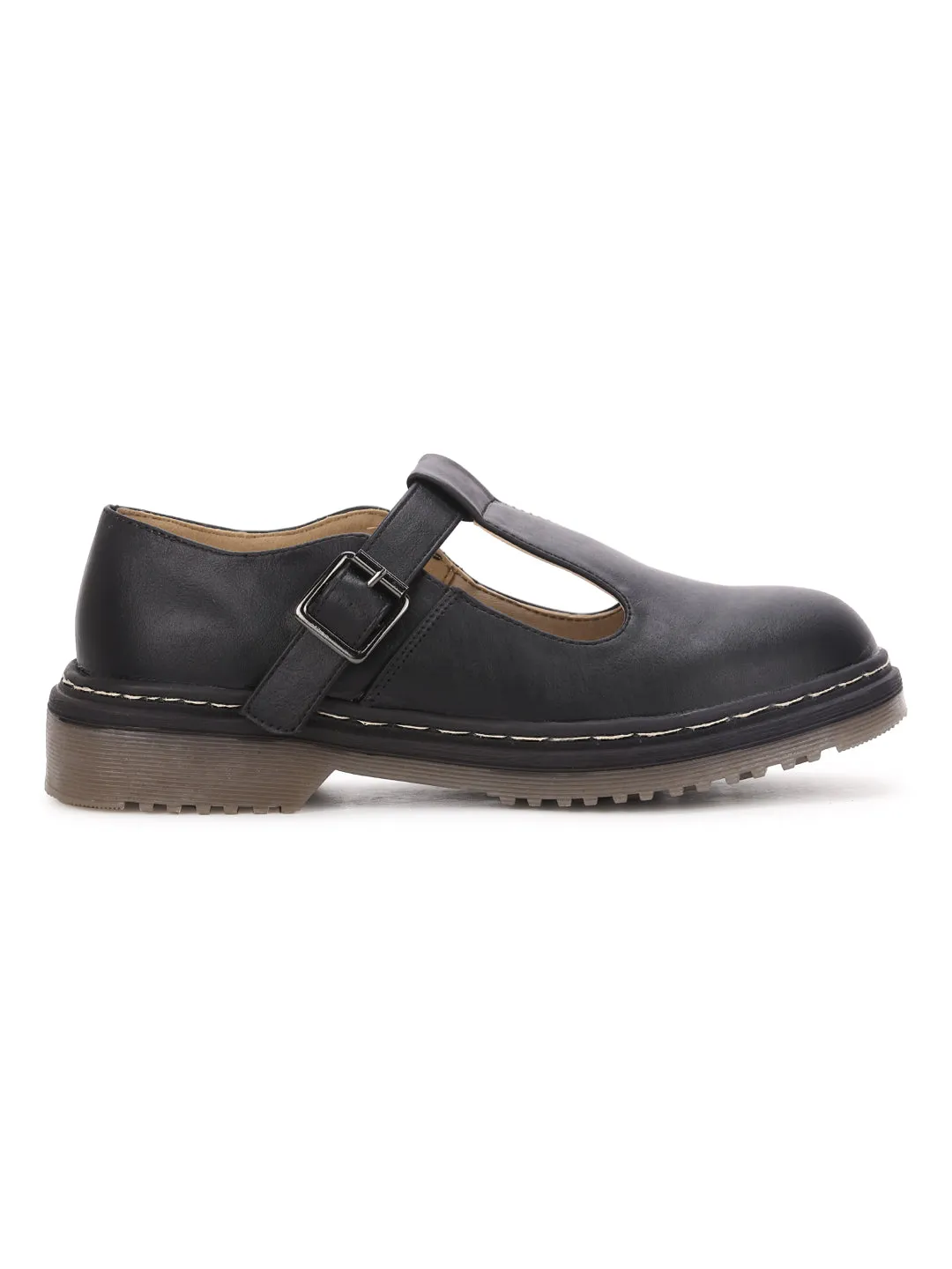 Sandales à enfiler avec boucle PU noir
