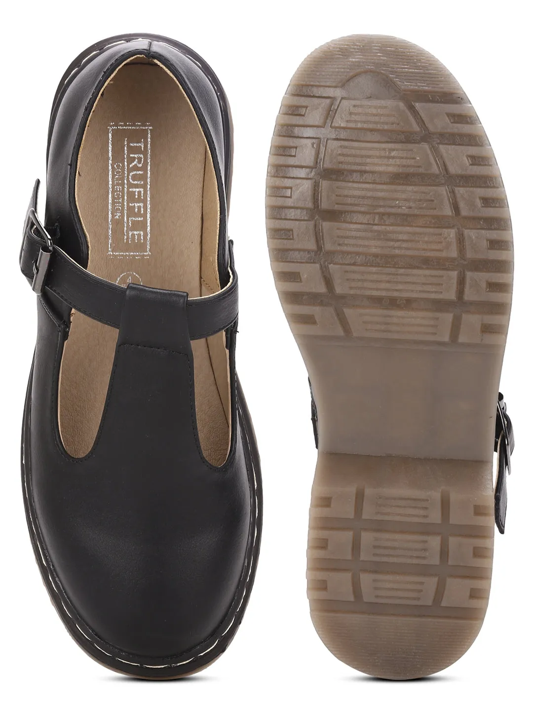 Sandales à enfiler avec boucle PU noir