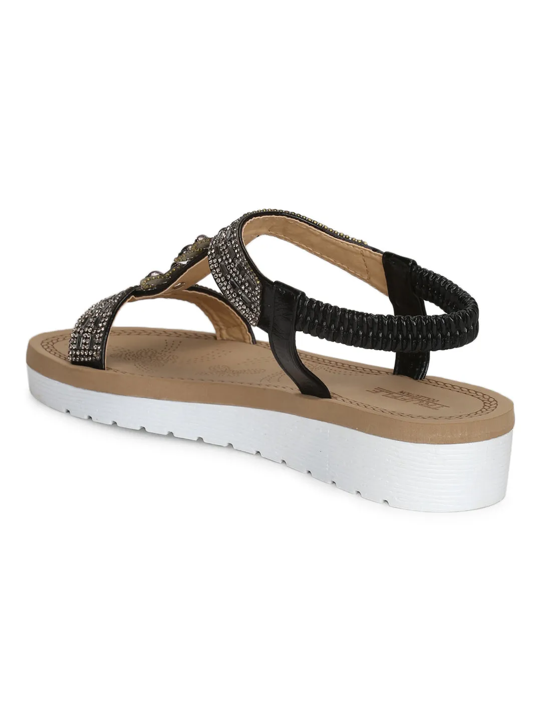 Sandales Mules à Plateforme en PU Noir avec Strass