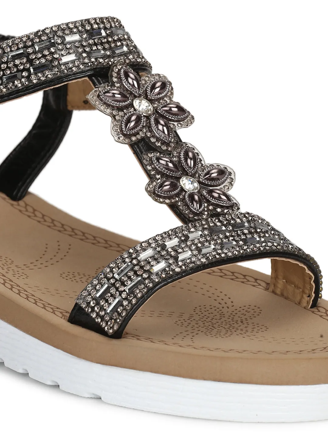 Sandales Mules à Plateforme en PU Noir avec Strass
