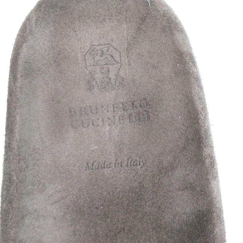 Brunello Cucinelli Sandales à Glissière Monili Suède Gris Foncé Taille 37 NEUVE