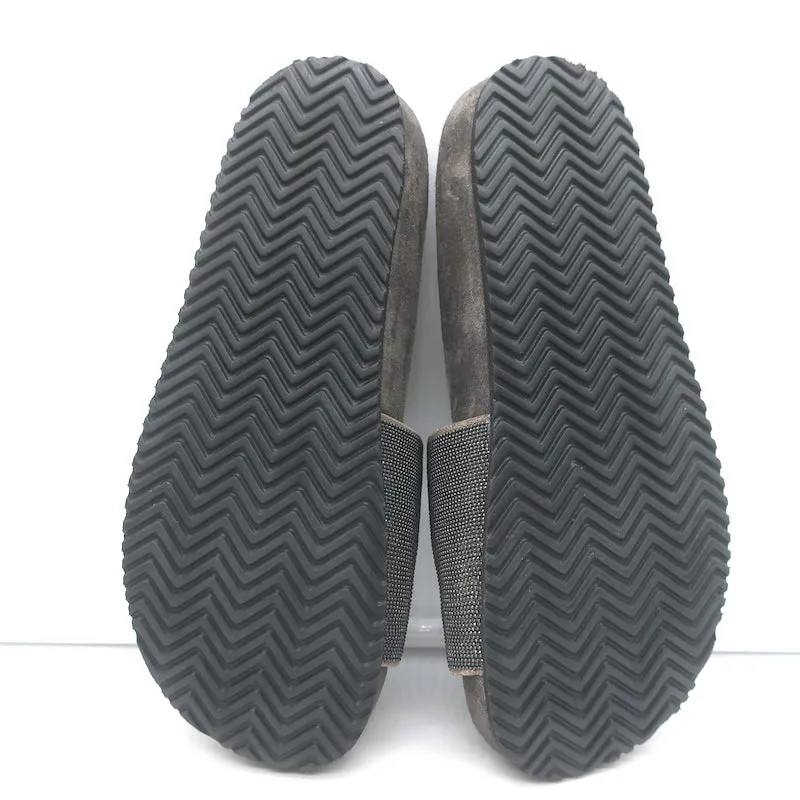 Brunello Cucinelli Sandales à Glissière Monili Suède Gris Foncé Taille 37 NEUVE