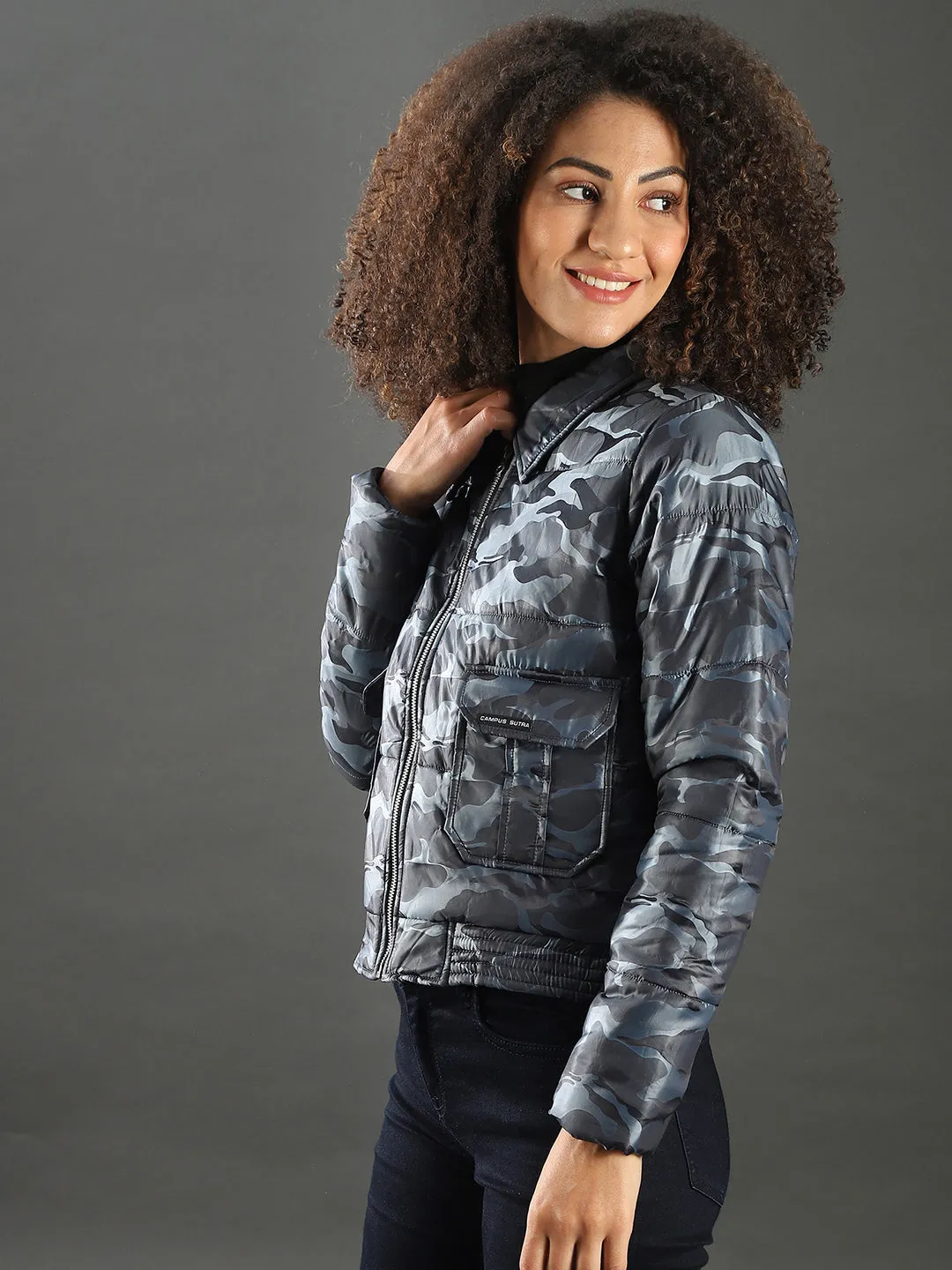 Veste bomber décontractée stylée camouflage pour femmes Campus Sutra