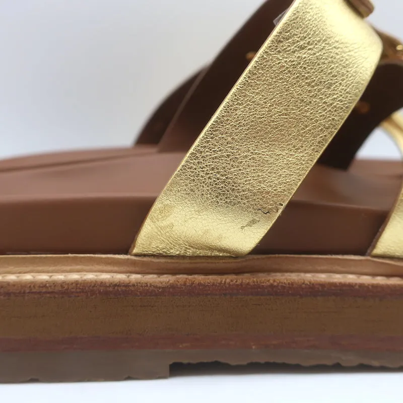 Celine Tippi Triomphe Sandales à Glissière en Cuir Métallisé Or Taille 40 NEUVE