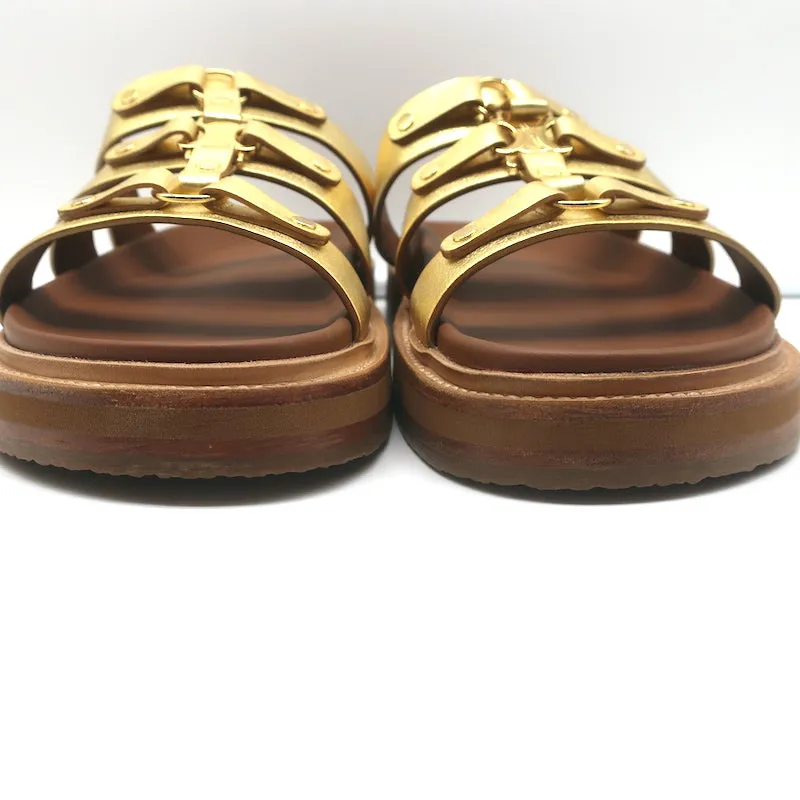 Celine Tippi Triomphe Sandales à Glissière en Cuir Métallisé Or Taille 40 NEUVE