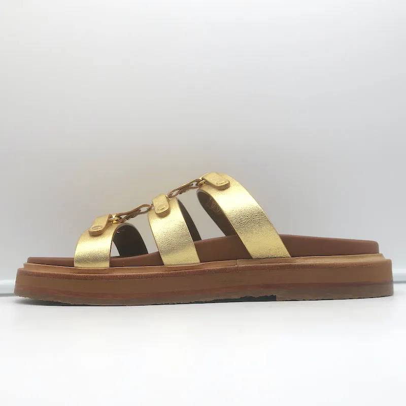 Celine Tippi Triomphe Sandales à Glissière en Cuir Métallisé Or Taille 40 NEUVE