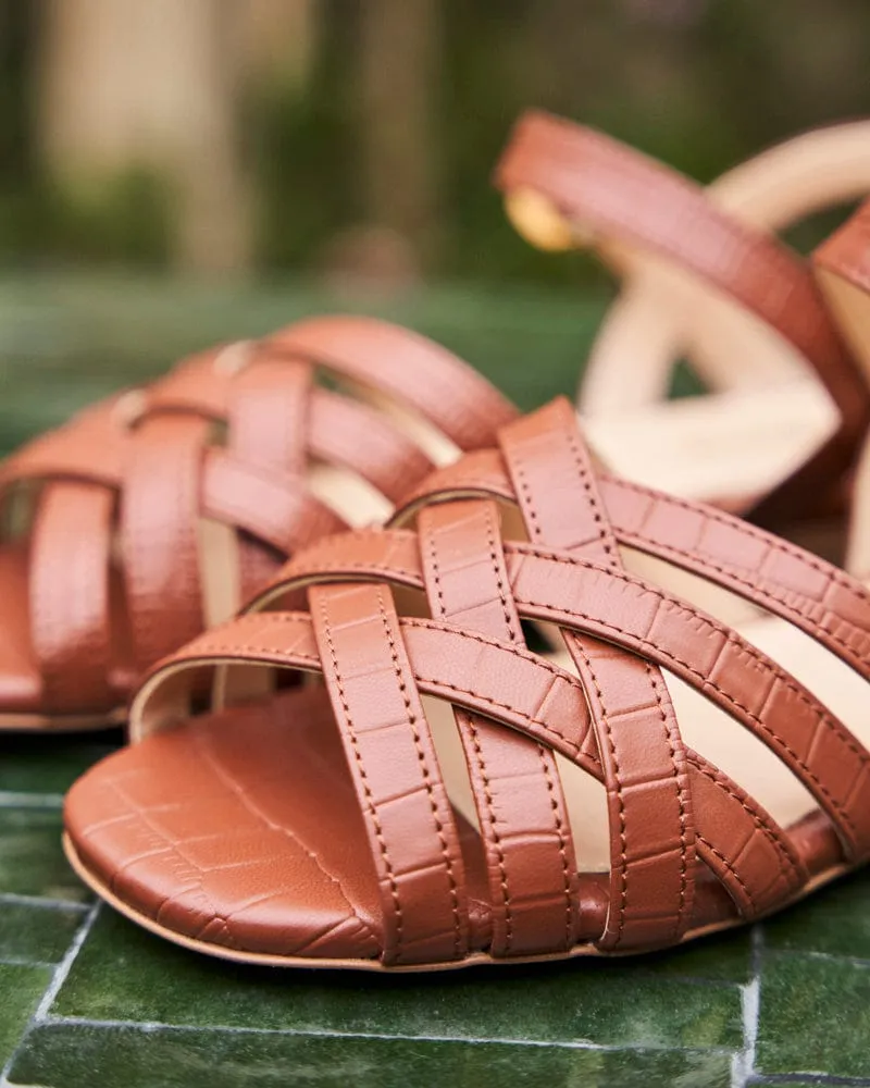 Sandales tressées en simili-cuir végan camomille | Croco camel