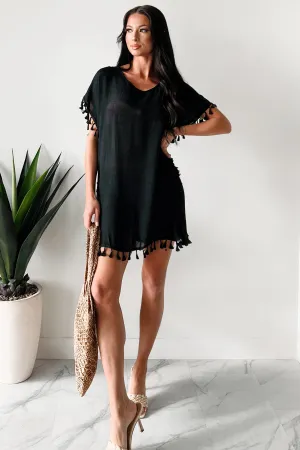 Pullover décontracté à franges avec robe couvrance (Noir)
