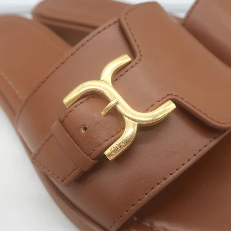 Chloe Marcie Sandales à Boucle Glissière en Cuir Marron Taille 38 NEUVE