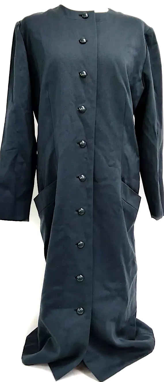 Christian Dior Paris. Veste uniforme en laine et cupro de style mandarin à col boutonné, couleur gris foncé/bleu