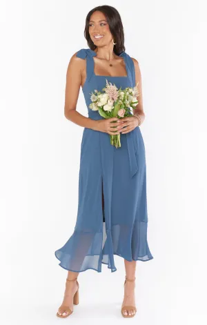 Robe Midi Claire ~ Mousseline de soie Bleu Ardoise