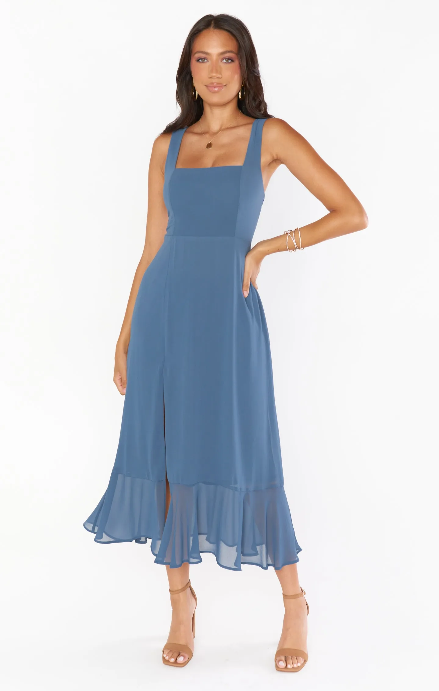 Robe Midi Claire ~ Mousseline de soie Bleu Ardoise