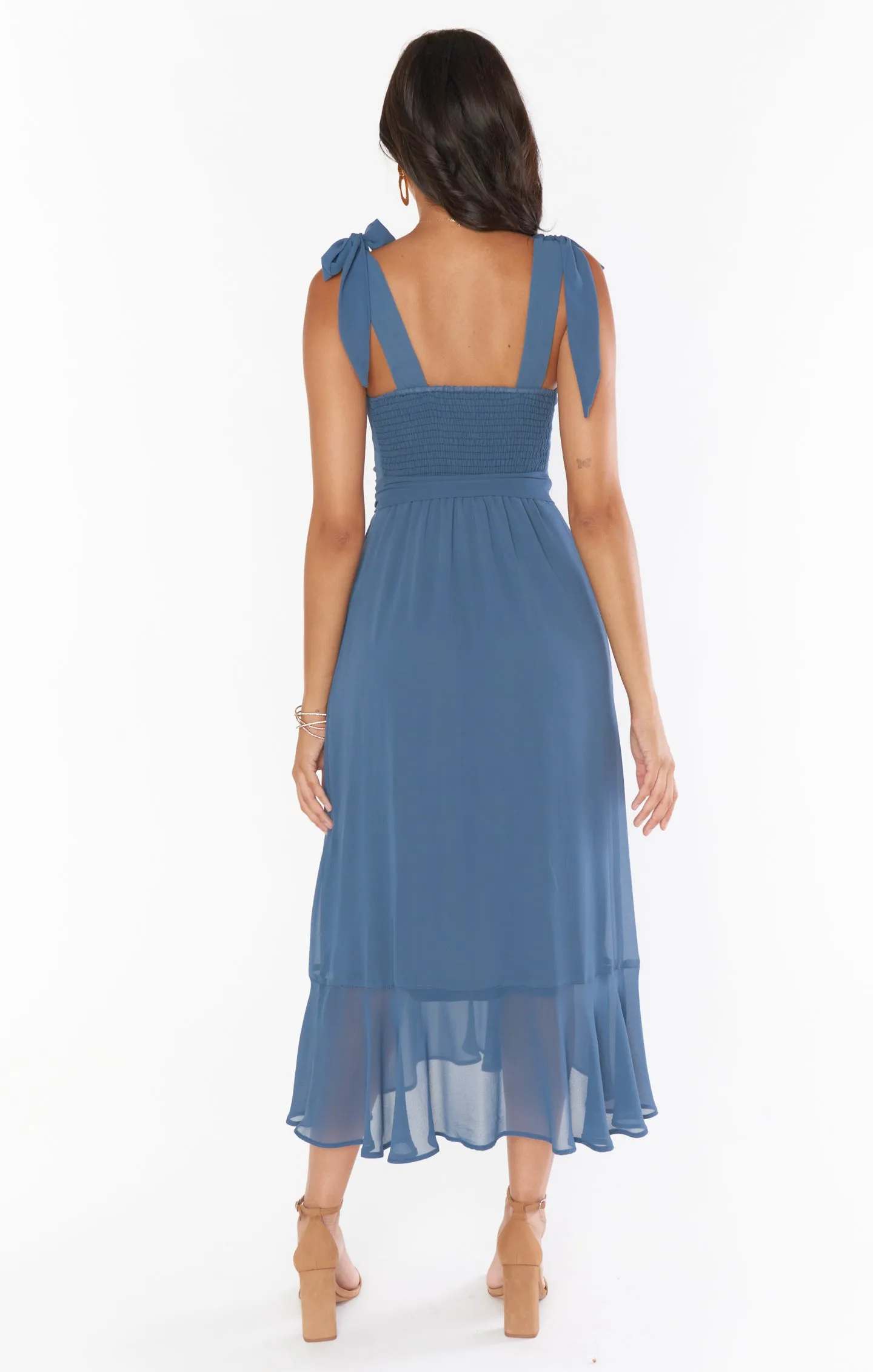 Robe Midi Claire ~ Mousseline de soie Bleu Ardoise