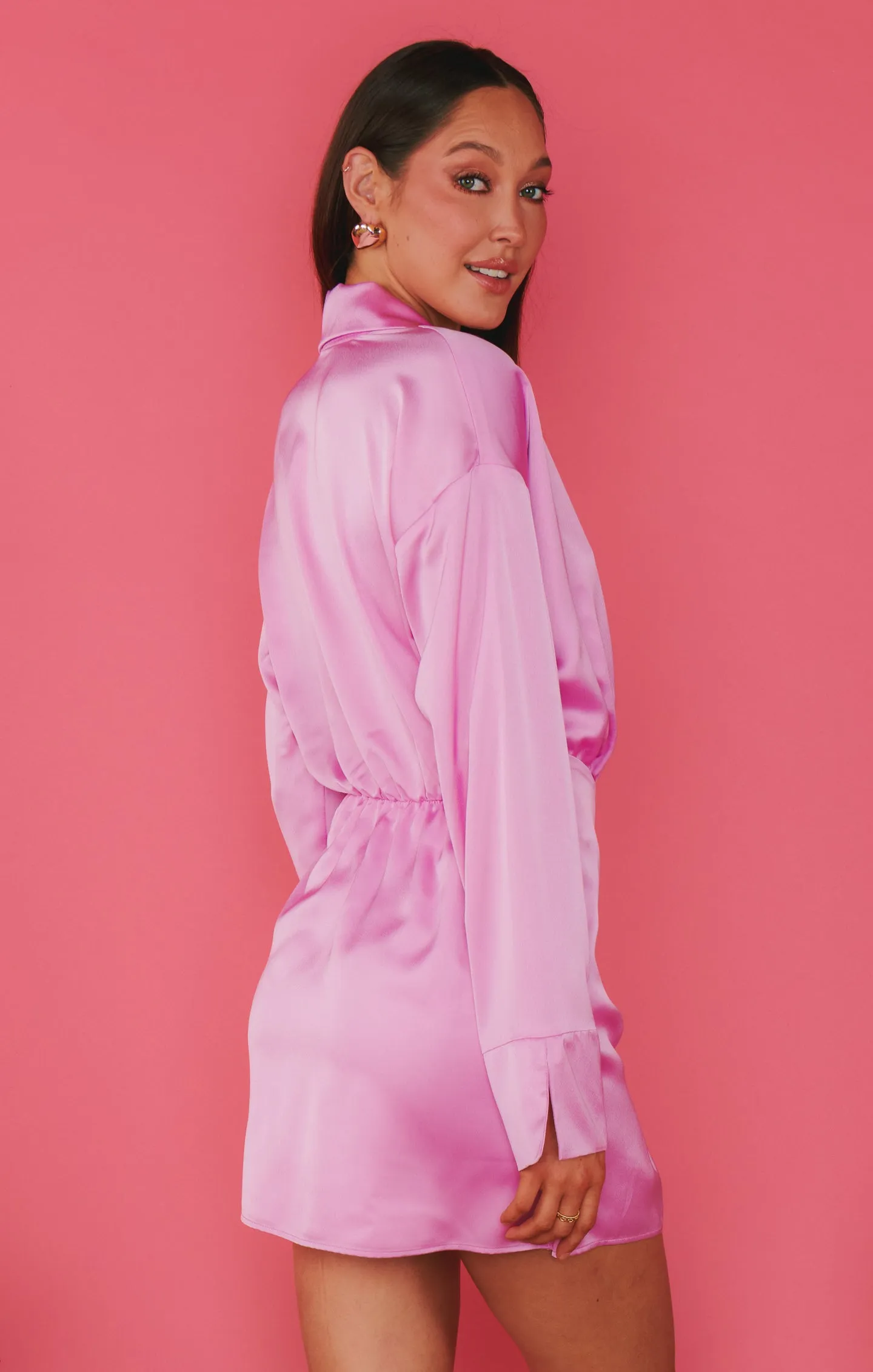 Robe mini Clara à col - Satin luxe violet rose
