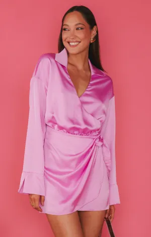 Robe mini Clara à col - Satin luxe violet rose
