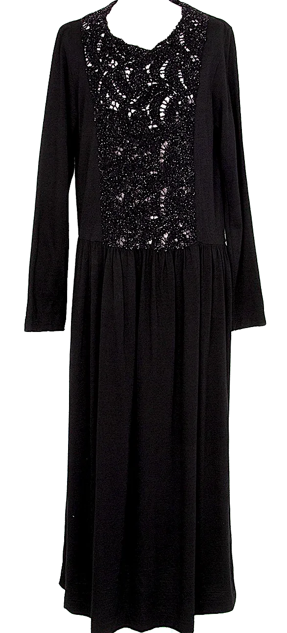 Comme des Garcons Japan. Tricot. Robe longue noire avec design pailleté à l'avant