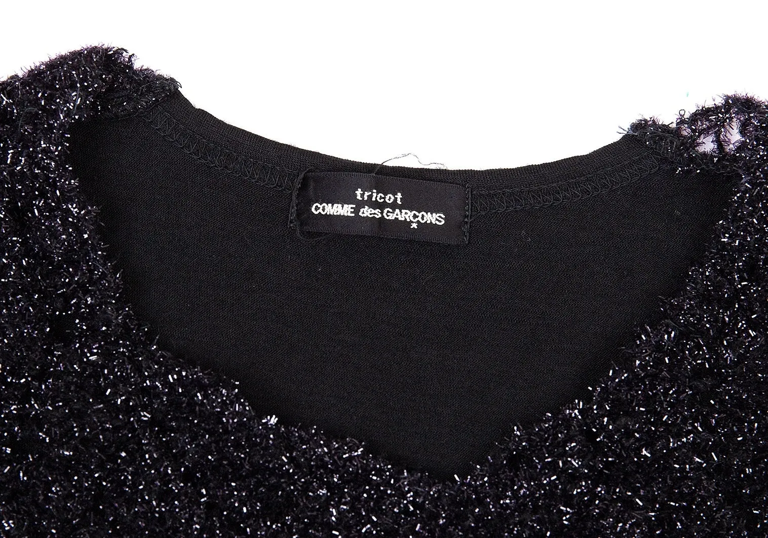 Comme des Garcons Japan. Tricot. Robe longue noire avec design pailleté à l'avant