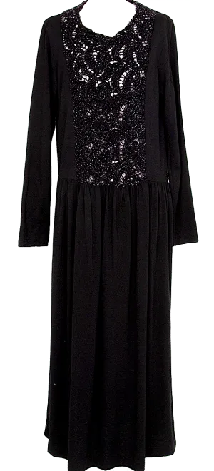 Comme des Garcons Japan. Tricot. Robe longue noire avec design pailleté à l'avant