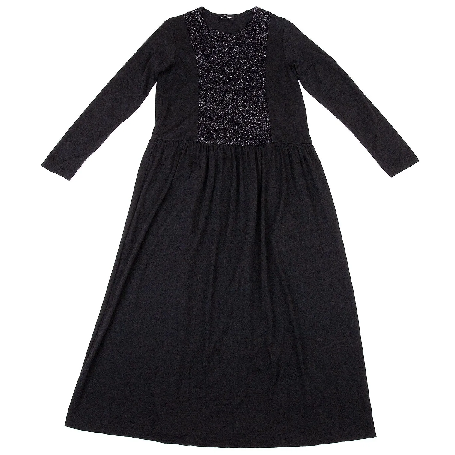 Comme des Garcons Japan. Tricot. Robe longue noire avec design pailleté à l'avant