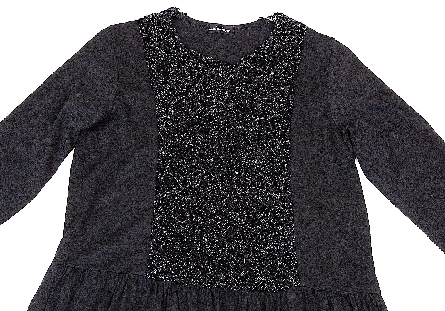 Comme des Garcons Japan. Tricot. Robe longue noire avec design pailleté à l'avant